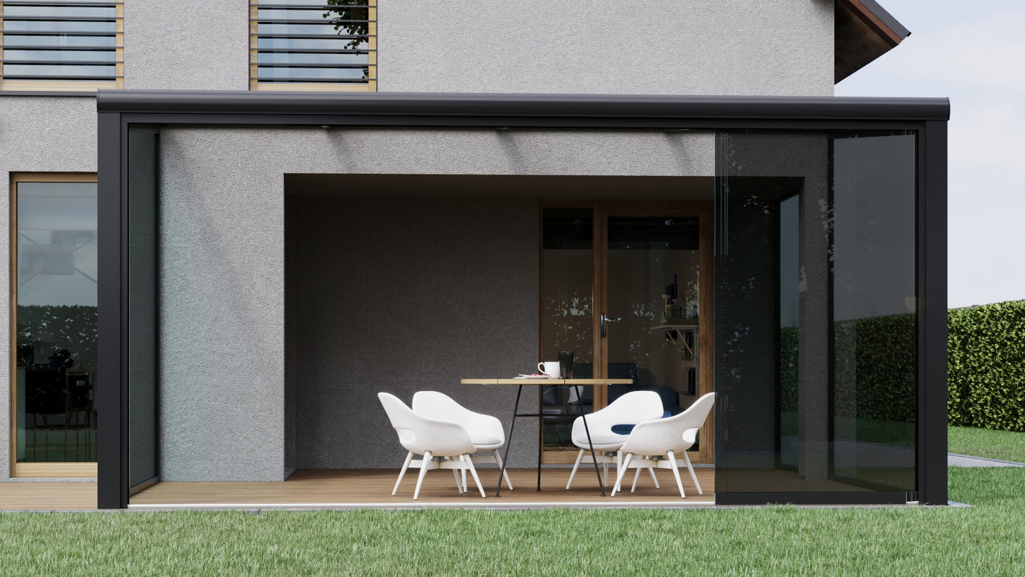 2 - Rails getinte glazen schuifwand Antraciet tot 200 cm breed (2 x 103 cm glaspanelen)